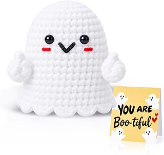 QINJIEJIE Crochet Ghost Halloween Boo Basket Stuffers Gift for Women Men | Handmade Positive Emotional Support Crochet Anniversary Birthday Gifts for Friends Her Him Halloween Office Desk Decor