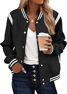 Zeagoo Bomber Jacket Women Varsity Casual Button Down Outfits with Pockets