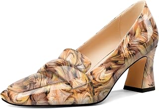 Castamere Women's Chunky Mid Width Square Heel Pointed Pumps Slip-on Office Dress Loafers Shoes 7CM Heels