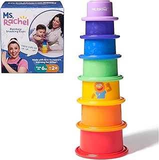 Ms. Rachel Rainbow Stacking Cups, 7-Piece Rainbow Learning Toy | Seven Piece Nesting Cup Set, Encourages Fine Motor Skill Growth, Toddler Toys For Girls And Boys Ages 6 Months To 2+ Years