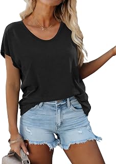 KINLONSAIR Women's Short Sleeve V-Neck T-Shirt Boxy Fit Drop Shoulder Loose Top Soft Lightweight Tee Casual Tunics Shirt