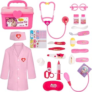 Liberry Doctor Kit Toy for Toddlers 3 4 5 Years Old, Pink | Kids Pretend Play Medical Kit with Stethoscope & Costume, Light & Sound Effect, Girls Boys Educational Birthday Gift