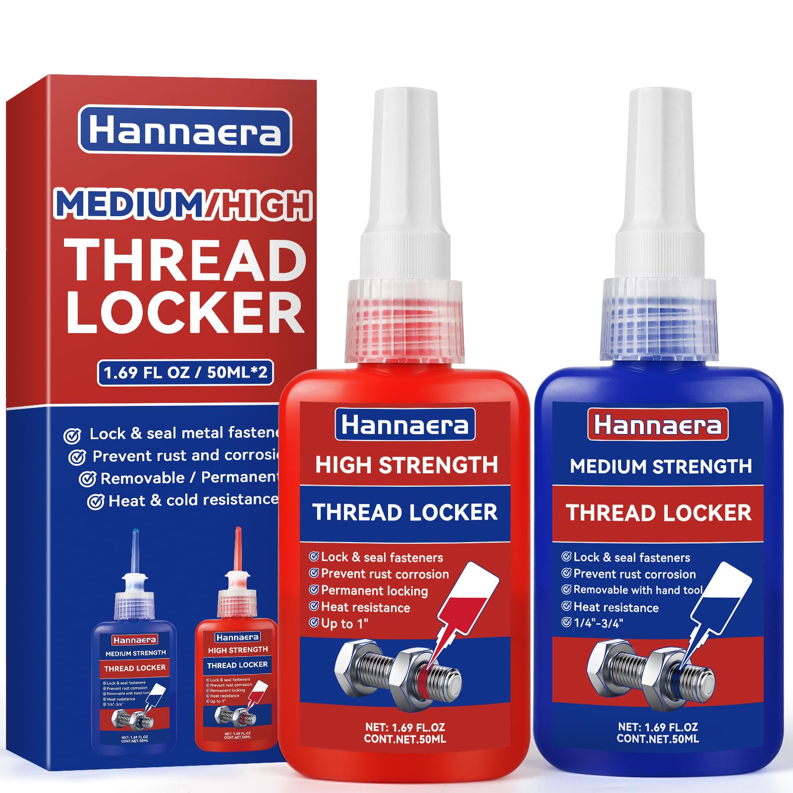 Thread Lock Blue and Red, Threadlocker Medium and High Strength, Thread Locker f