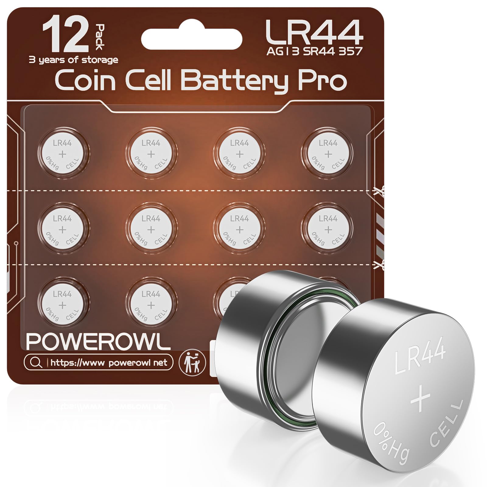 POWEROWL 12 Pcs LR44 Batteries for Watches, Christmas decorations, Bottle Lights