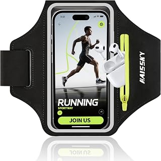 Kebrela Running Armband with Earphone Bag for iPhone 16/15/14 Max/Pro/Plus & Galaxy S20/S10, Touchscreen Compatible, Phone Holder for Running with Card Slot & Key Pockets, Fit Up to 6.9 Phone
