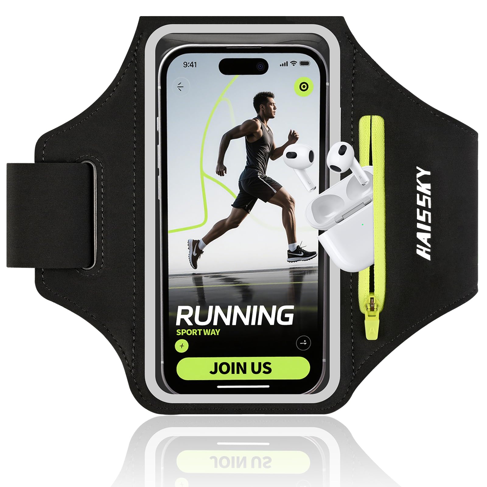 Kebrela Running Armband with Earphone Bag for iPhone 16/15/14 Max/Pro/Plus & Gal