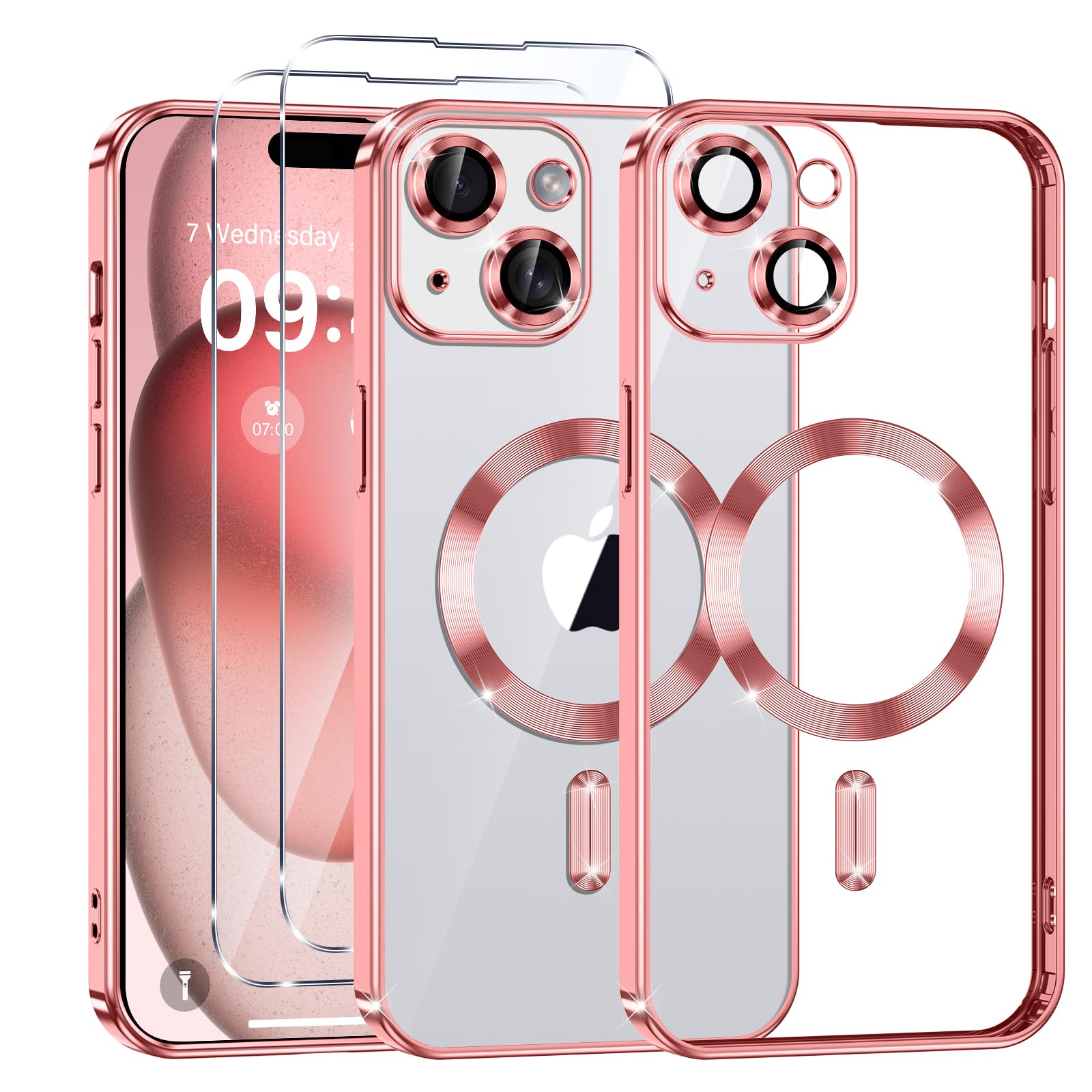 Phoona Clear Magnetic Case for iPhone 15 6.1 Inch Compatible with MagSafe + 2 Te