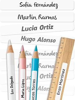 melu kids® Etiquetas adhesivas personalizadas para objetos de colegio y guardería (150 piezas,unicolor) - Pegatinas personalizadas con nombre - resistentes al lavavajillas - Blanco