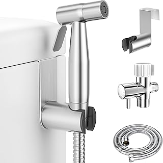 LUFEIDRA Handheld Bidet Sprayer, Adjustable Water Pressure, RV Toilet Use | Leak-Free Hose, 8/7" Brass T-valve, Fit Two-Piece Toilet, Feminine Wash, Cloth Diaper Rinse, Tank/Wall-Mount, Easy Install