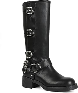 AMINUGAL Knee High Boots Women Moto Biker Buckle Tall Boots