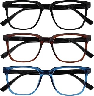 OPULIZE Leo Reading Glasses – Large Rectangular Frame – Men and Women – Spring Hinges – R55, All Black - Transparent Brown - Transparent Blue, One size
