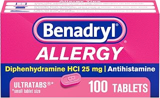 Benadryl Ultratabs Allergy Relief, 25 mg Diphenhydramine HCl, 100 Ct | Antihistamine For Relief of Cold & Allergy Symptoms, Sneezing, Runny Nose, Itchy Eyes & Throat