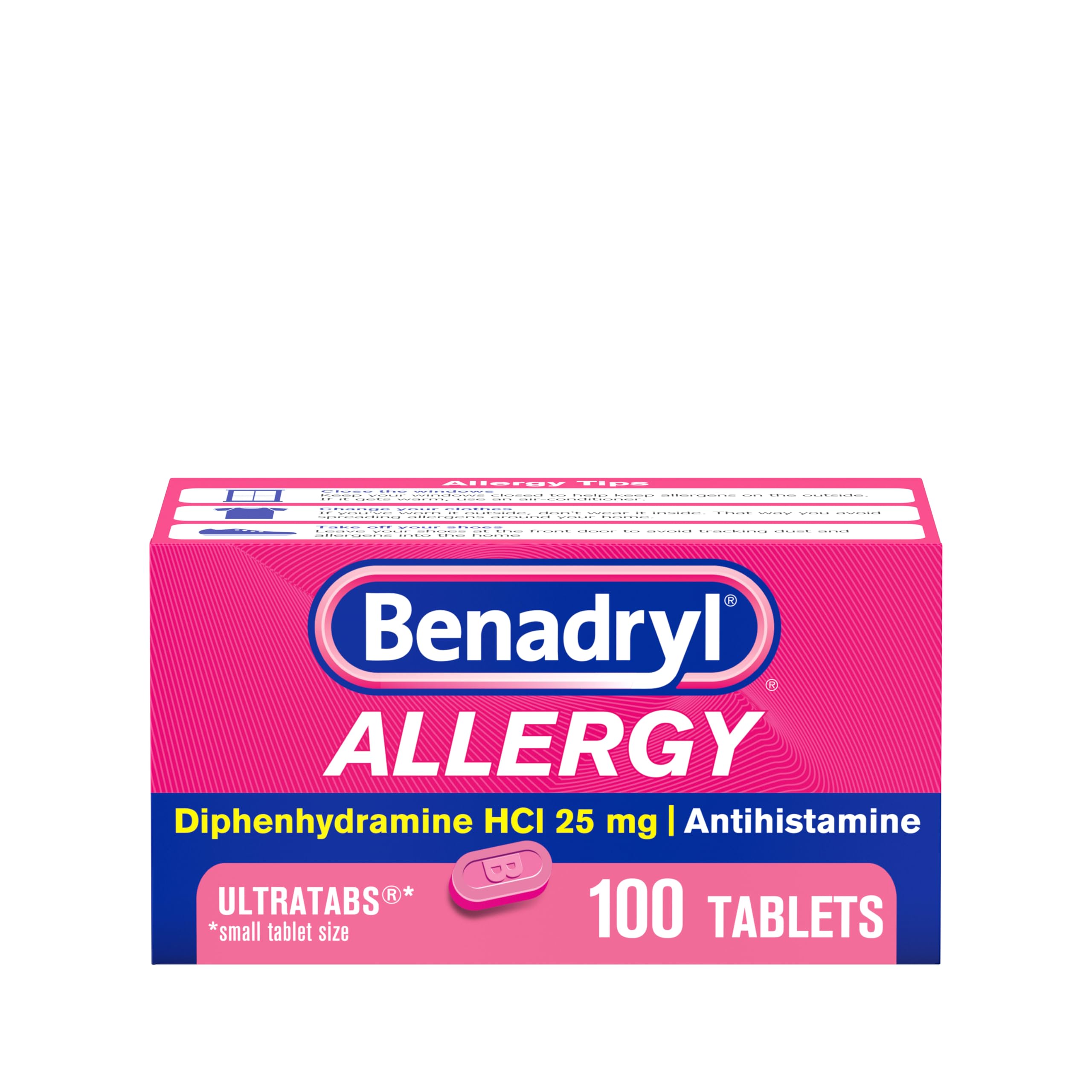 Benadryl Ultratabs Allergy Relief, 25 mg Diphenhydramine HCl, 100 Ct | Antihista