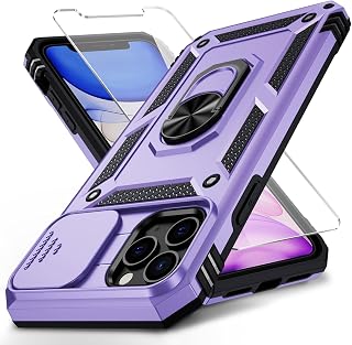 for iPhone 11 Pro Max Case with Camera Lens Cover, HD Screen Protector, 10 FT Military Grade Drop Protection, Magnetic Ring Holder Kickstand Protective Phone Case for iPhone 11 Pro Max, Lavender
