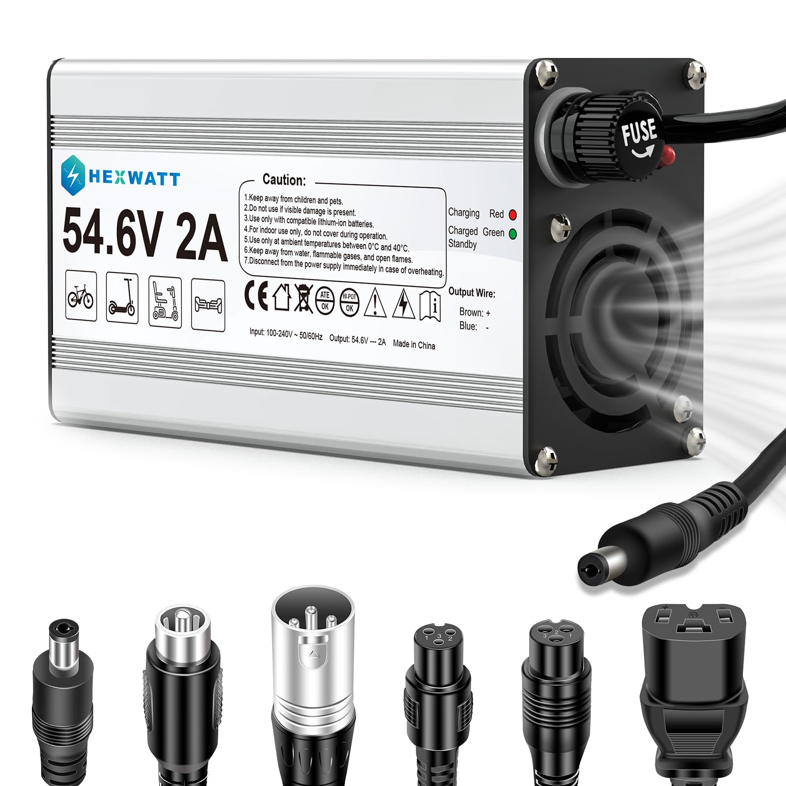 54.6V 2A Charger for 48V Lithium Ion E Bikes and E Scooters Compatible with Lect