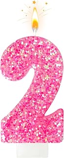 Pink Glitter Number 2 Birthday Candle – Sparkly Cake Topper for Girls, Shiny Pink Birthday Decoration for Kids and Family Celebrations