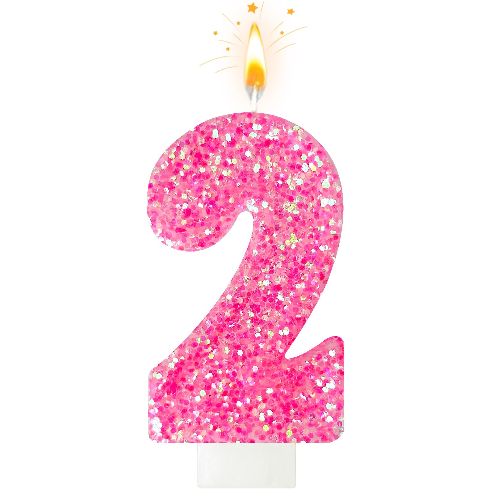 Pink Glitter Number 2 Birthday Candle – Sparkly Cake Topper for Girls, Shiny Pin