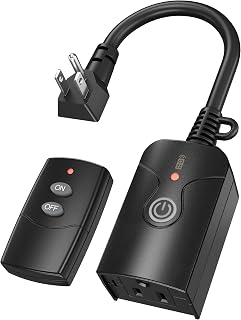 HBN Remote Control Outlets Outdoor Waterproof Indoor Wireless Light Switch | 3-Prong Plug In On Off Remote Outlet with 1 Outlet 1 Remote (Battery Included),6 Inch Cord, 100FT,15A/1875W, ETL Listed