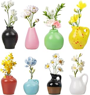 Mini Vase Magnets for Fridge 8PCS - 3D Ceramic Tiny Plant Vase Magnets Fridge Decoration Set Design for Refrigerator, Lockers & Office Spaces (8PCS, Without Flower)