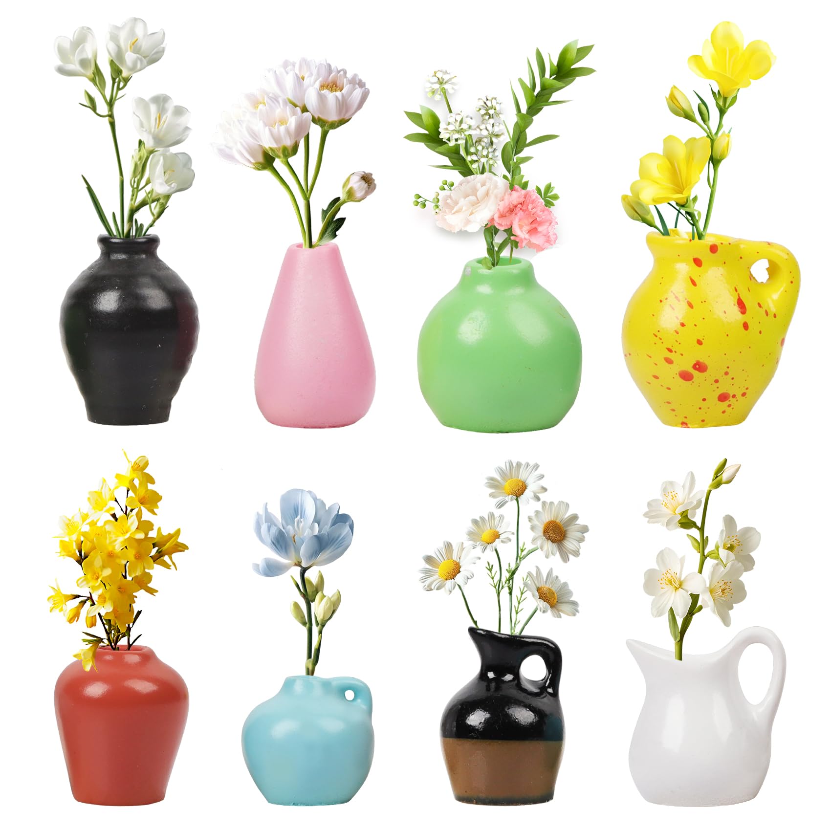 Mini Vase Magnets for Fridge 8PCS - 3D Ceramic Tiny Plant Vase Magnets Fridge De