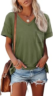 ATHMILE 2025 Women Short Sleeve V Neck Cute Fit Summer Casual T Shirts S-3XL Beach