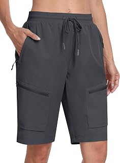 MoFiz Women 10" Hiking Cargo Shorts Quick Dry Athletic with 5 Zip Pockets