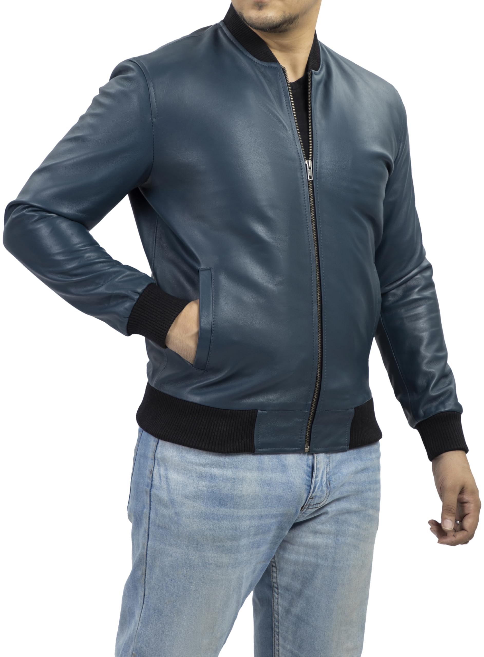 Jild Men's College Style Leather Bomber Jacket, Men's Classic MA-1 Real Suede Le