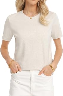 QUALFORT レディース 綿100% 半袖Tシャツ、クルーネックベーシックTシャツ
