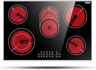 Karinear 30 Inch Electric Cooktop 30 Inch 5 Burner Drop-in Radiant Stovetop | 5 Burners Electric Stove Ceramic Cooktop, Glass-Protected Metal Frame, Child Lock, Timer, 8400W, 220-240V, Hard Wire, No Plug