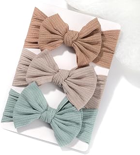 3 Pieces Baby Girl Bowknot Nylon Headbands 3"*6" Wide Handmade Elastic Hair Bands for Baby Girls and Toddlers Newborn (3PCS-AB)