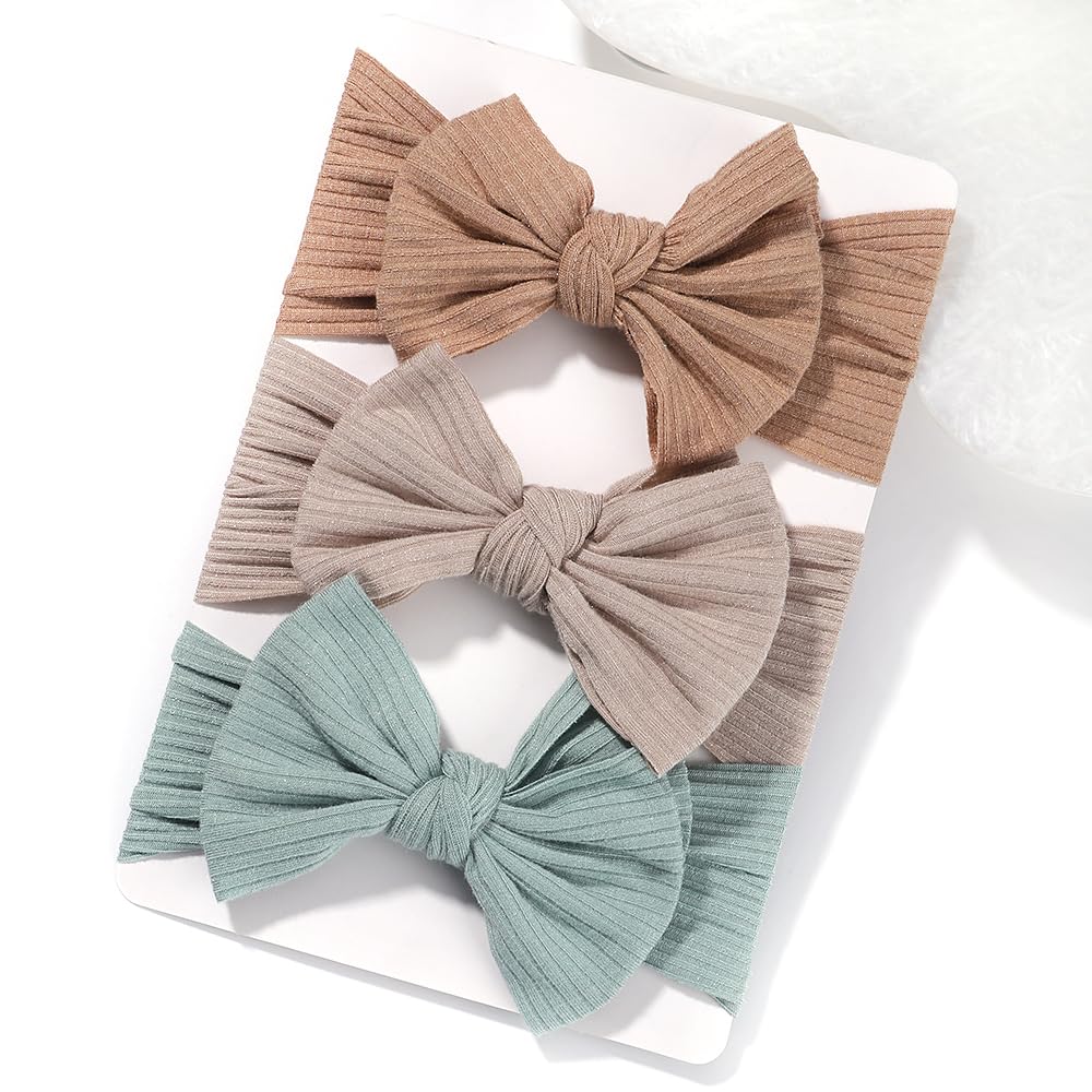 3 Pieces Baby Girl Bowknot Nylon Headbands 3"*6" Wide Handmade Elastic Hair Band