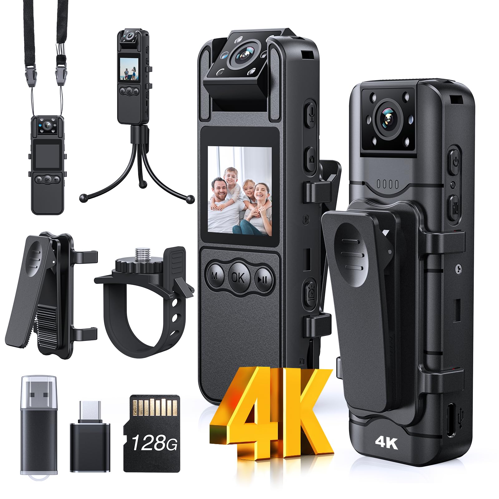 Z11 4K Body Camera with Audio and Video Recording, 128GB Small Body Cam with 180