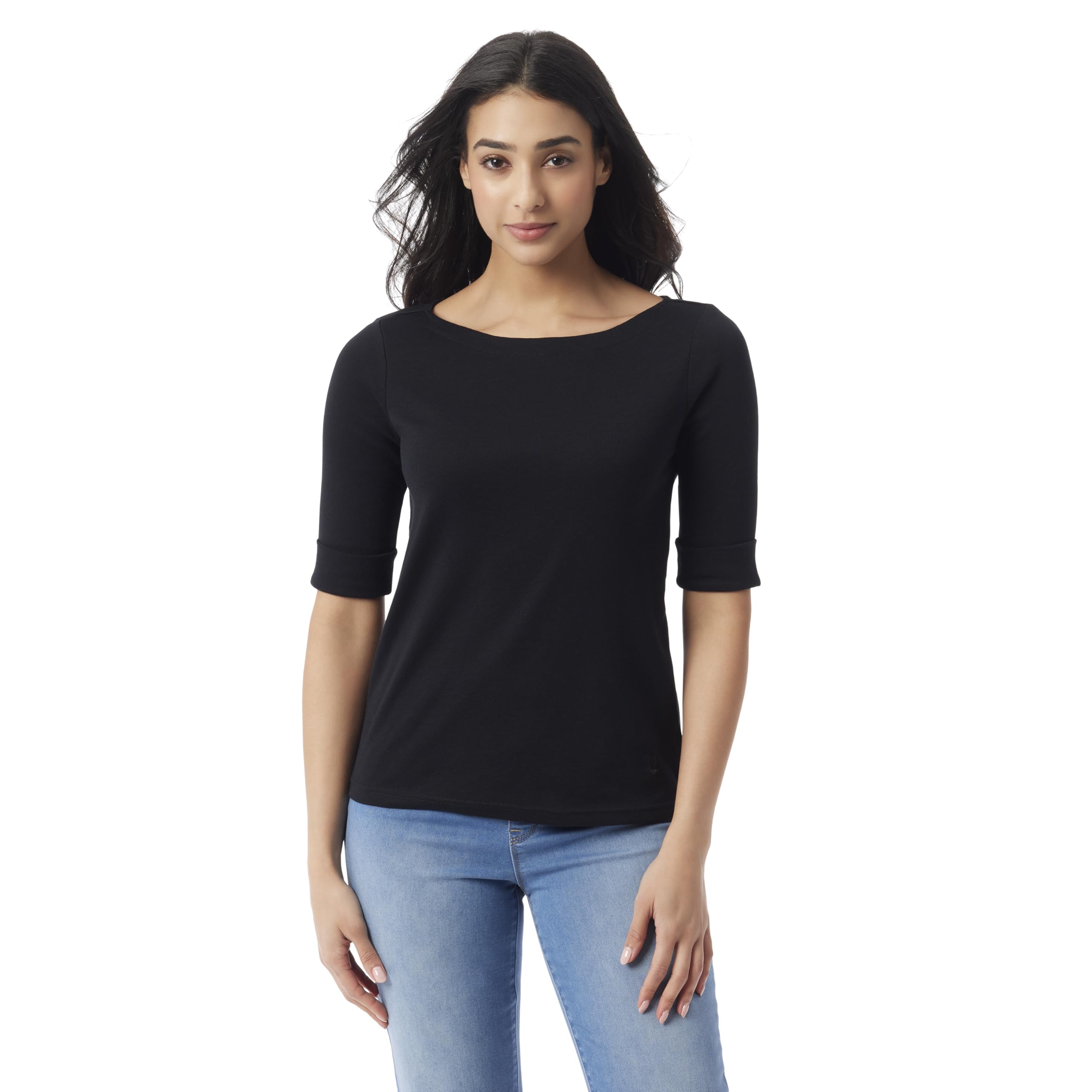 Gloria Vanderbilt Alanis Boat Neck Knit Tee Shirt with Elbow Sleeves Standard Al