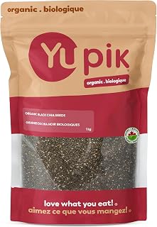 Yupik ECO-Cert Organic Black Chia Seeds, 1 kg, Source of Omega-3 and Fibre | Rapid gelling raw seeds for chia pudding, overnight oats & smoothies, Gluten-free, Non-GMO, Vegan, Kosher