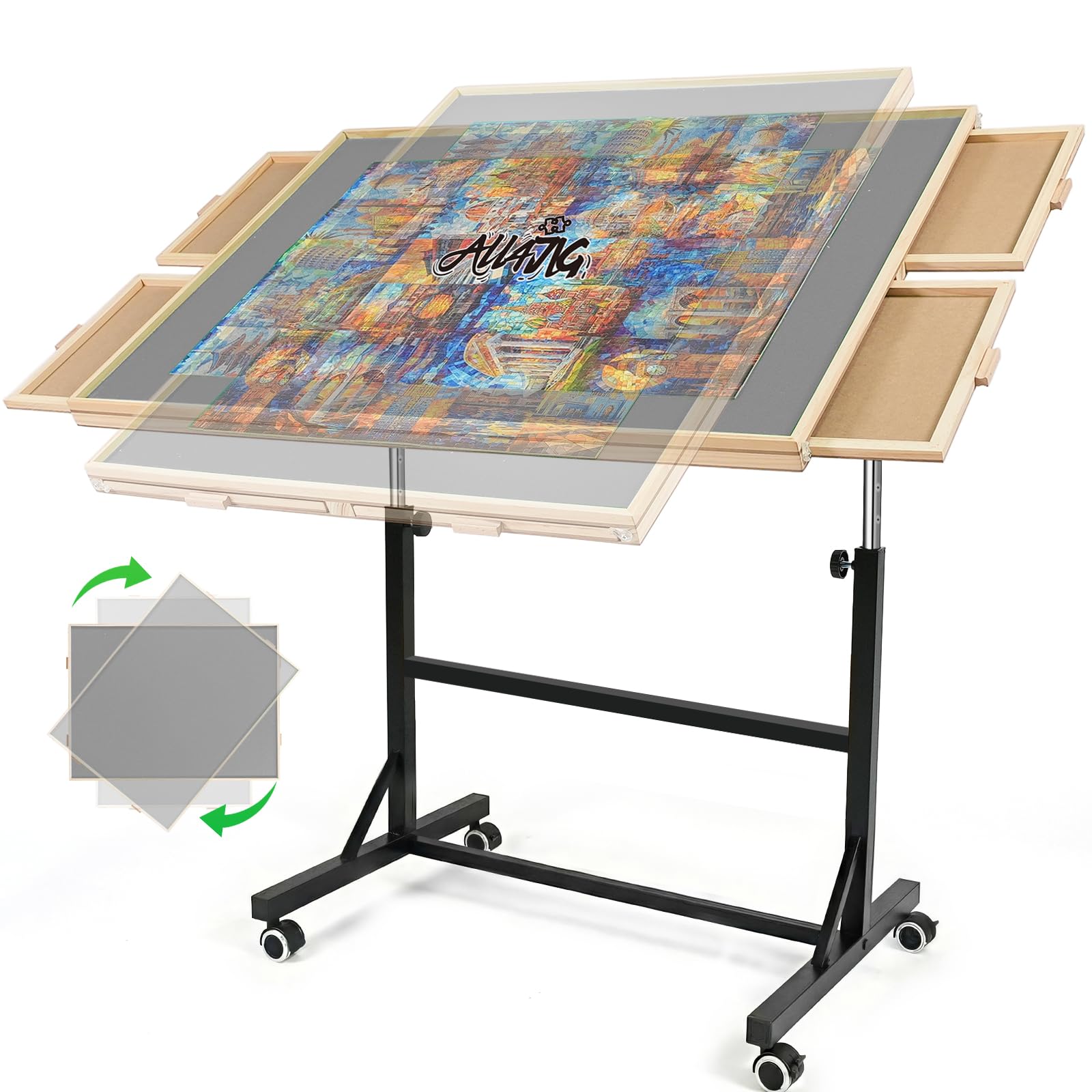 ALL4JIG 1500 Pieces Puzzle Table with Wheels, Wooden Jigsaw Puzzle Table with 4 