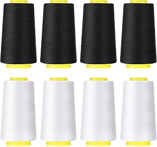 8Pcs Black &amp; White Sewing Thread 40S/2 Polyester Sewing Thread Spools 3000 Yard Spool Serger Thread All Purpose Connecting Threads for Sewing Machine and Hand Repair Works