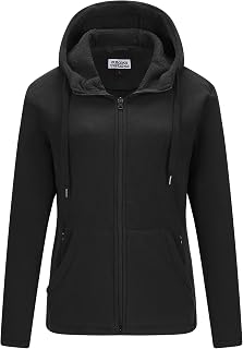 Outdoor Ventures Giacca da donna in pile con cappuccio e 6 tasche, calda e morbida, stile casual