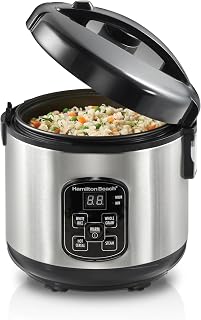Hamilton Beach Digital Programmable Rice Cooker & Food Steamer, 8 Cups Cooked (4 Uncooked), With Steam & Rinse Basket, Stainless Steel (37518)