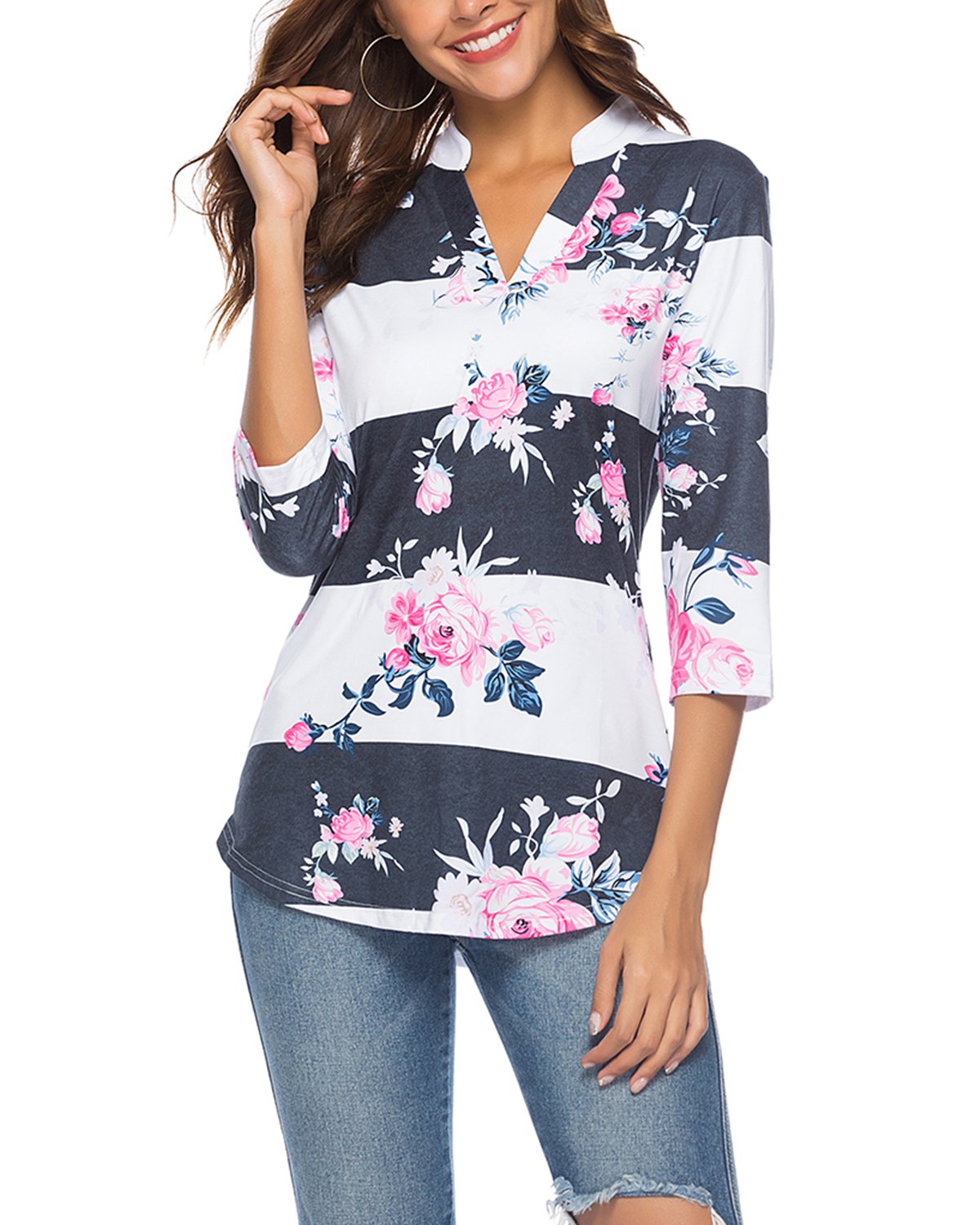 CEASIKERY Women's V-Neck Tunic Blouse Casual Shirt