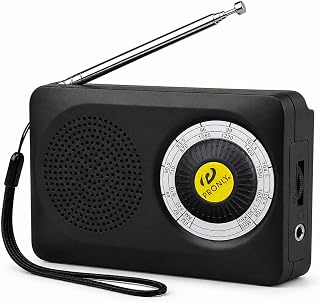 PRONLY 802 Portable AM FM Radio with Headphone Jack, Battery Operated | Compact Transistor Radio with Large analog tuning dial, wrist strap/ Back Stand, telescopic antenna