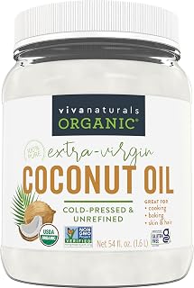 Viva Naturals Organic Coconut Oil– Unrefined, Cold-Pressed Extra Virgin Coconut Oil, USDA Organic & Non-GMO, NaturalCookingOil, Hair & Skin Oil, 54 Fl Oz (Pack of 6)