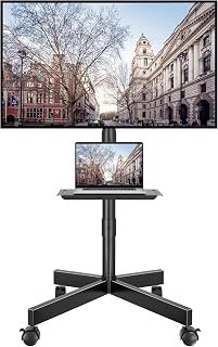 BONTEC Mobile TV Stand with Tilt Function, Rolling TV Cart for 23"-60" TVs | Holds up to 88lbs, Max VESA 400x400mm, Adjustable Media Shelf, TV Stand for Living Room, Bedroom, Office,Black