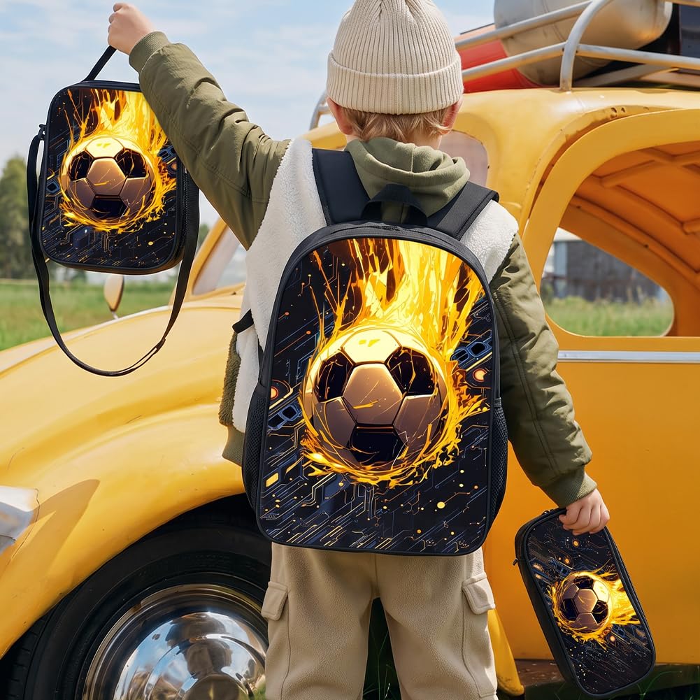 3-Piece Backpack Set with Golden Ball Pattern, Large Capacity Water-Resistant Ba