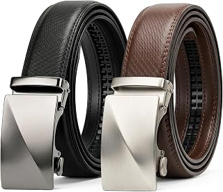 Men Leather Ratchet Belts 2 Pack, Adjustable Belt Gift Boxed 1 3/8“