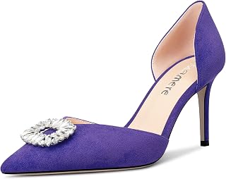 Castamere Women's High Heel Pointed Toe Pumps Two-Piece Slip-on Diamante Crystal Prom Dress 8 CM Heels