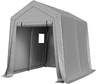 Aoxun 6x8x7 FT Outdoor Portable Storage Shed Tent for Motorcycle,Gray | Roll-up Zipper Door and Window Portable Carport for Generator, Bike Storage, Waterproof Tarp, Galvanized Steel