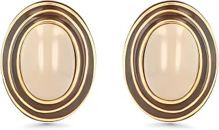 Large Chunky Brown Beige Tan 18K gold plated Round Oval Button Stud Enamel Statement Earrings for Women by SNGIA, Big Brown Bold Handmade Exaggerated Dome Retro Rounded Button Ball Trendy Bohemian