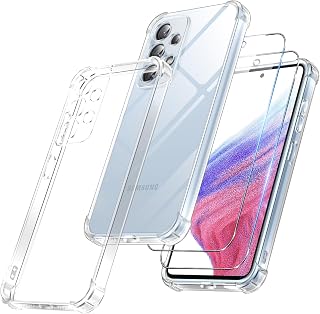 Vauki Case for Samsung Galaxy A53 5G with 2 Tempered Glass Screen Protectors, TPU Bumper Transparent Case, [Built-in Air Cushion] Shockproof Anti-Scratch Anti-Yellowing Slim Case Transparent