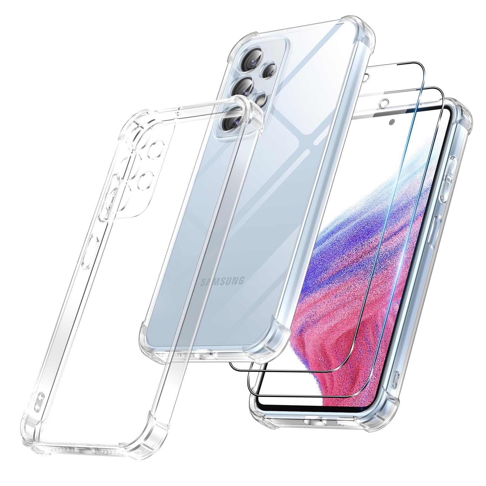 Vauki Case for Samsung Galaxy A53 5G with 2 Tempered Glass Screen Protectors, TP