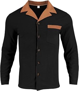 Men’s Casual Contrast Collar Shirt, Button-Down Classic Retro Top, with Chest Pocket, Regular Fit, for Everyday Wear
